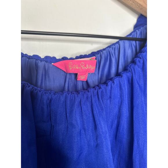Lilly Pulitzer Haylee Ruffle Off Shoulder Top Size XS Royal Blue Salsa Silky - Picture 5 of 8